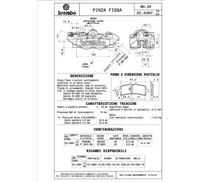 Paire étriers BREMBO UPGRADE M4 monobloc - 108mm/P4 34 (avec plaquettes)