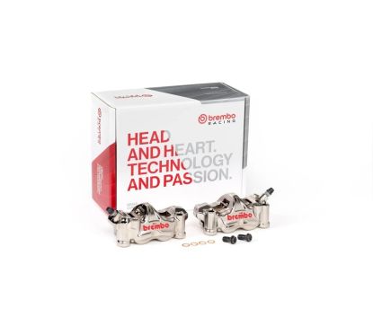 Paire étriers BREMBO UPGRADE GP4RX (usinés CNC nickelé) - 108mm (avec plaquettes)