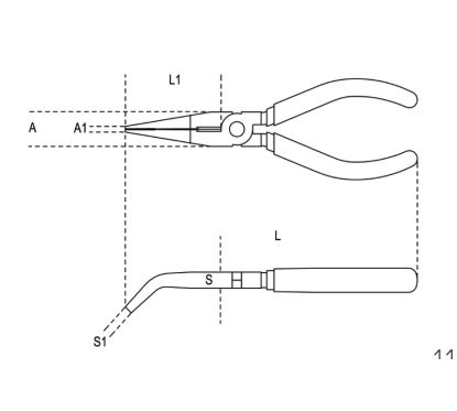 Pince à becs coudés plats longs striés BETA taille 200 branches gainées confort bi-matières