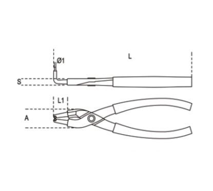Pince pour circlips intérieurs à becs coudés à 90° BETA taille 170