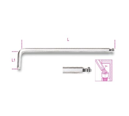 Jeu de 9 clés mâles 6 pans coudées à tête sphérique BETA modèle extra long