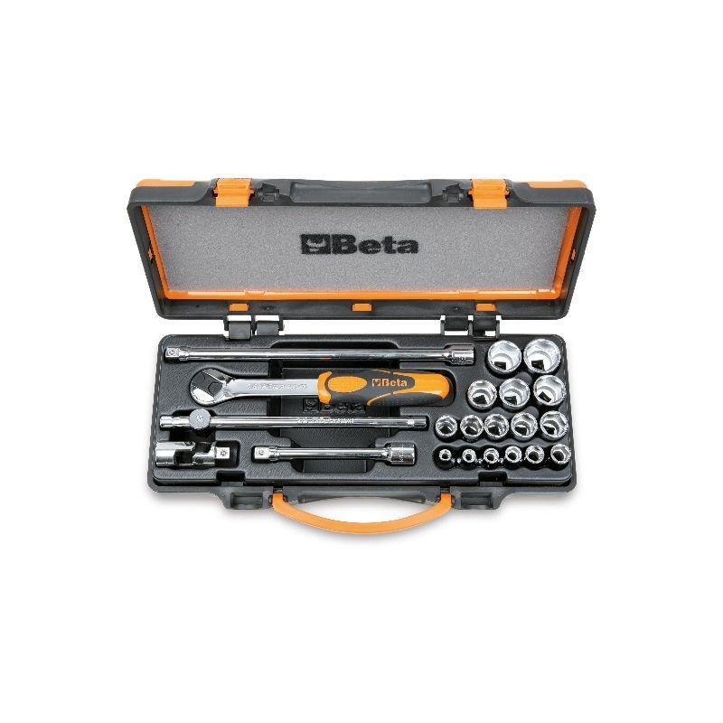 Coffret avec plateau thermoformé rigide BETA 1 cliquet avec 16 douilles 6 pans 3/8'' + 5 accessoires