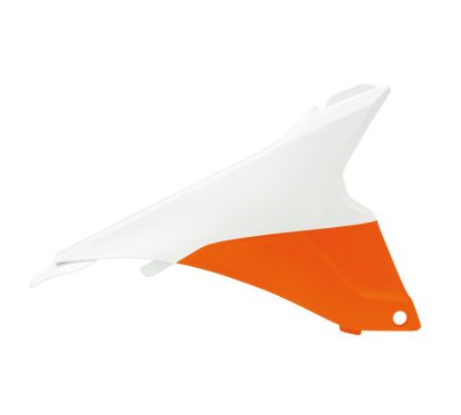 Cache boite à air gauche RACETECH orange/blanc KTM SX85