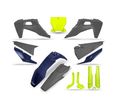 Kit plastiques UFO jaune fluo/bleu/gris - Husqvarna