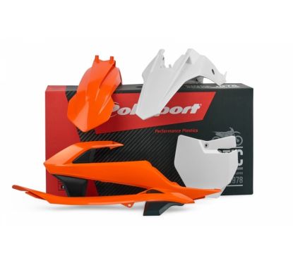 Kit plastique POLISPORT avec cache boîte à air/plaques latérales couleur origine (2016) KTM SX65
