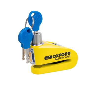 Bloque disque alarme OXFORD Alpha XA14 Ø14mm inox noir/jaune - Classe SRA / ART4 / Sold Secure Gold