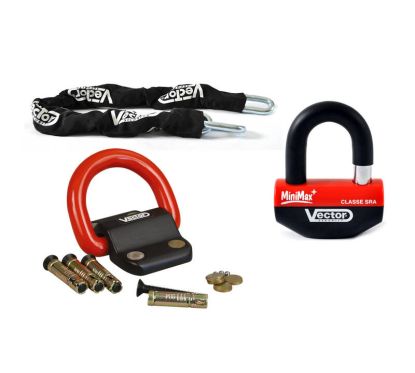 Kit antivol VECTOR Bloque-disque MiniMax+ Ø16mm + Chaîne Ø13mm / 1,3m + Fixation Ø22mm - Classe SRA / ART