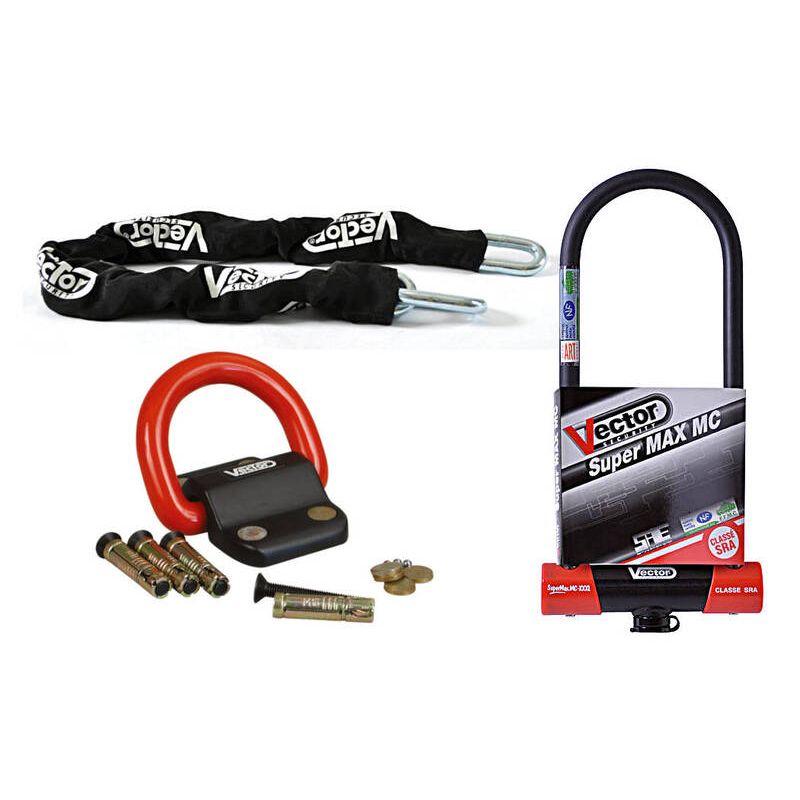 Kit antivol VECTOR Antivol U SuperMax L2 Ø16mm + Chaîne Ø13mm / 1,3m + Fixation Ø22mm - Classe SRA / ART