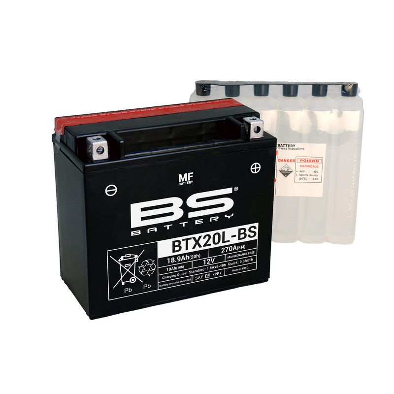 Batterie BS BATTERY sans entretien avec pack acide - BTX20L-BS