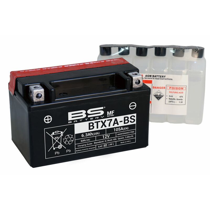 Batterie BS BATTERY sans entretien avec pack acide - BTX7A-BS