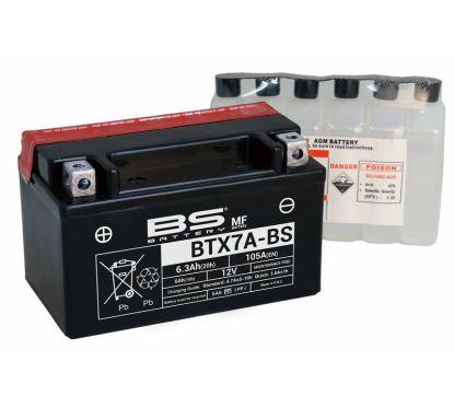 Batterie BS BATTERY sans entretien avec pack acide - BTX7A-BS