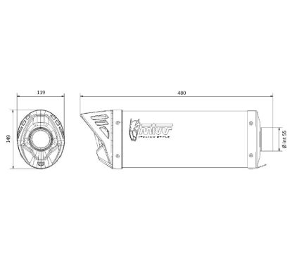 Silencieux MIVV universel Mover acier inoxydable noir - Côté droit