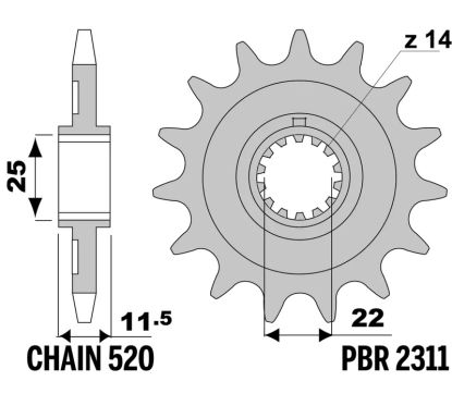 Pignon PBR acier standard - 520