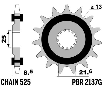Pignon PBR acier anti-bruit - 525