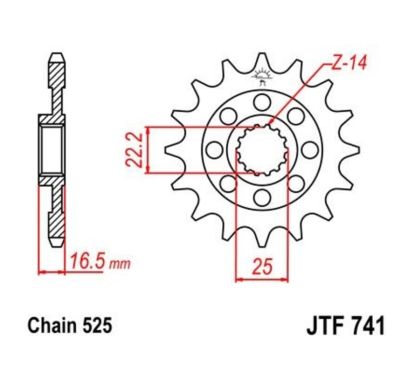Pignon JT SPROCKETS acier anti-bruit 741 - 525