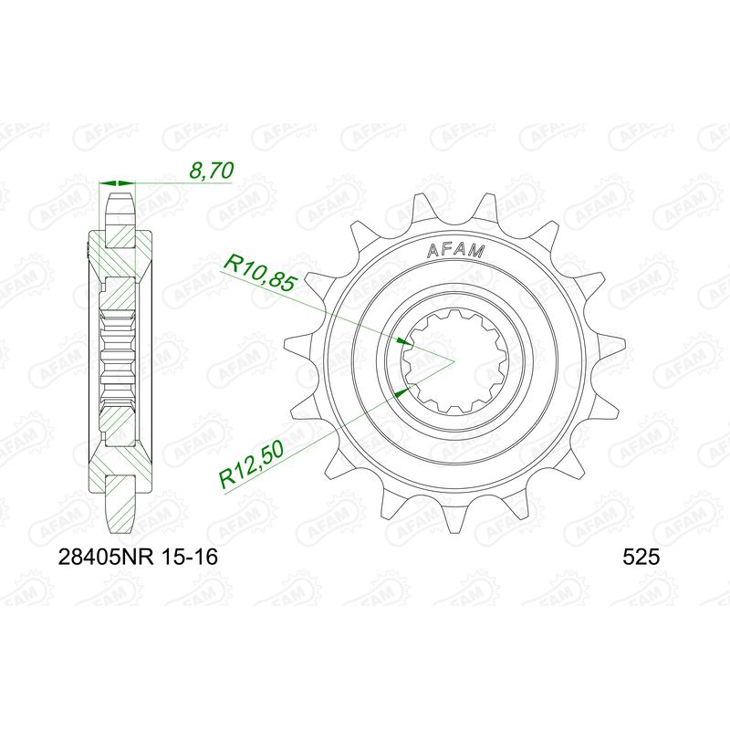 Pignon AFAM acier anti-bruit - 525